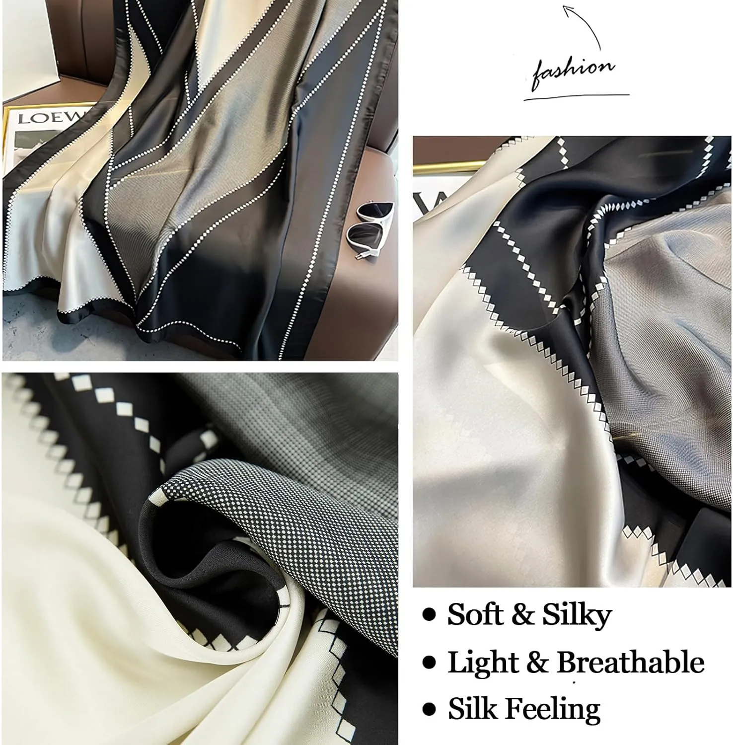 vimate 100% Large Silk Feeling Scarf-Women's Fashion Long Mulberry Silk Satin Neck Scarf Sunscreen Shawl Wrap Headscarf