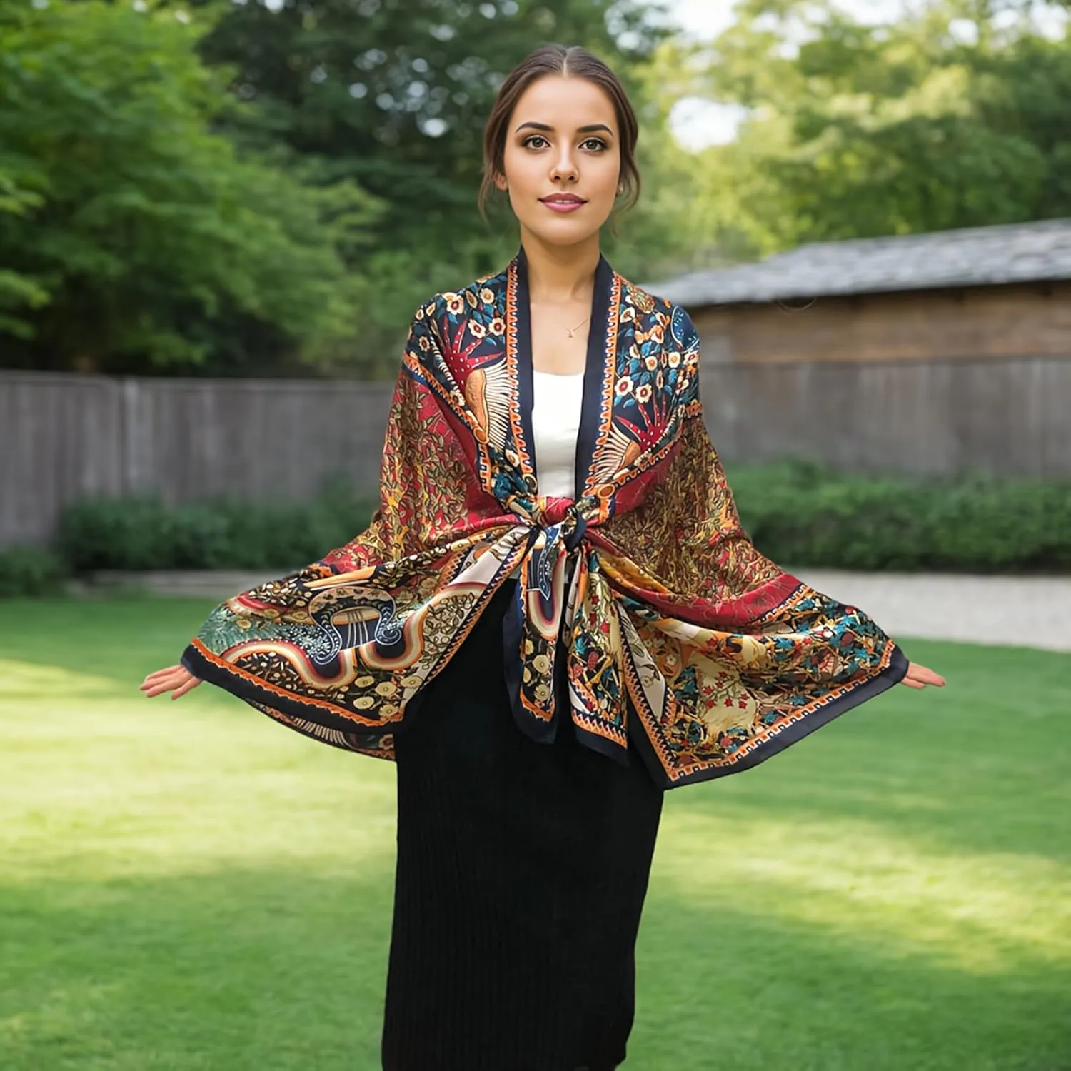 vimate 100% Large Silk Feeling Scarf-Women's Fashion Long Mulberry Silk Satin Neck Scarf Sunscreen Shawl Wrap Headscarf
