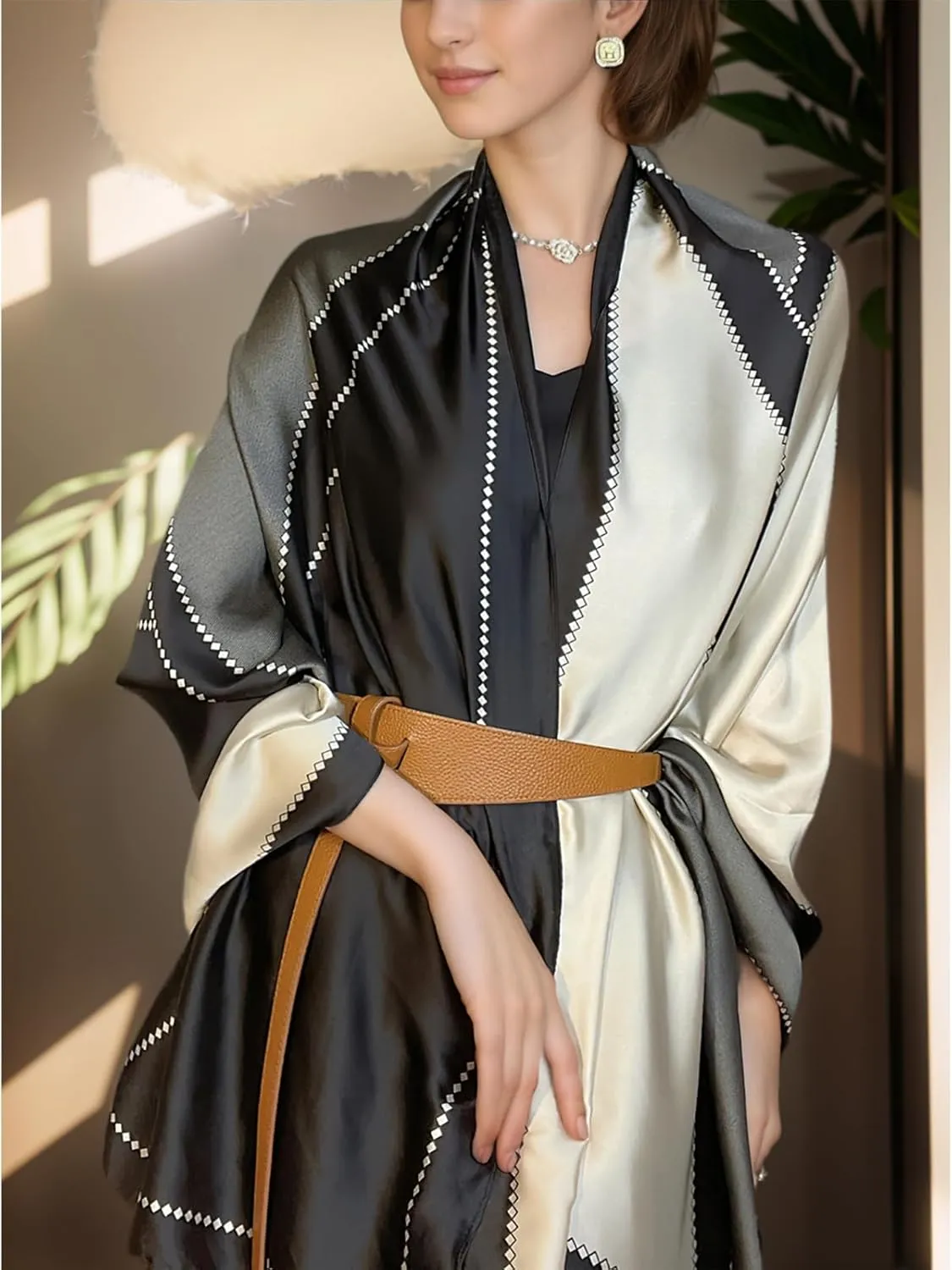 vimate 100% Large Silk Feeling Scarf-Women's Fashion Long Mulberry Silk Satin Neck Scarf Sunscreen Shawl Wrap Headscarf