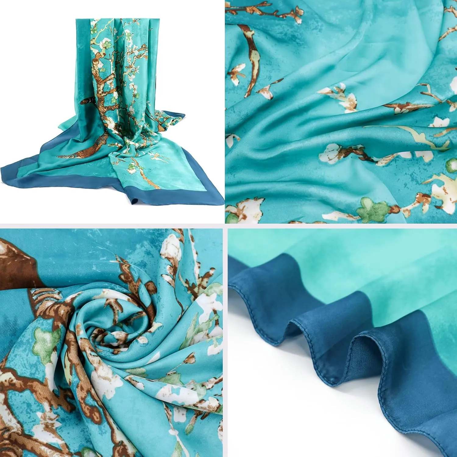 vimate 100% Large Silk Feeling Scarf-Women's Fashion Long Mulberry Silk Satin Neck Scarf Sunscreen Shawl Wrap Headscarf