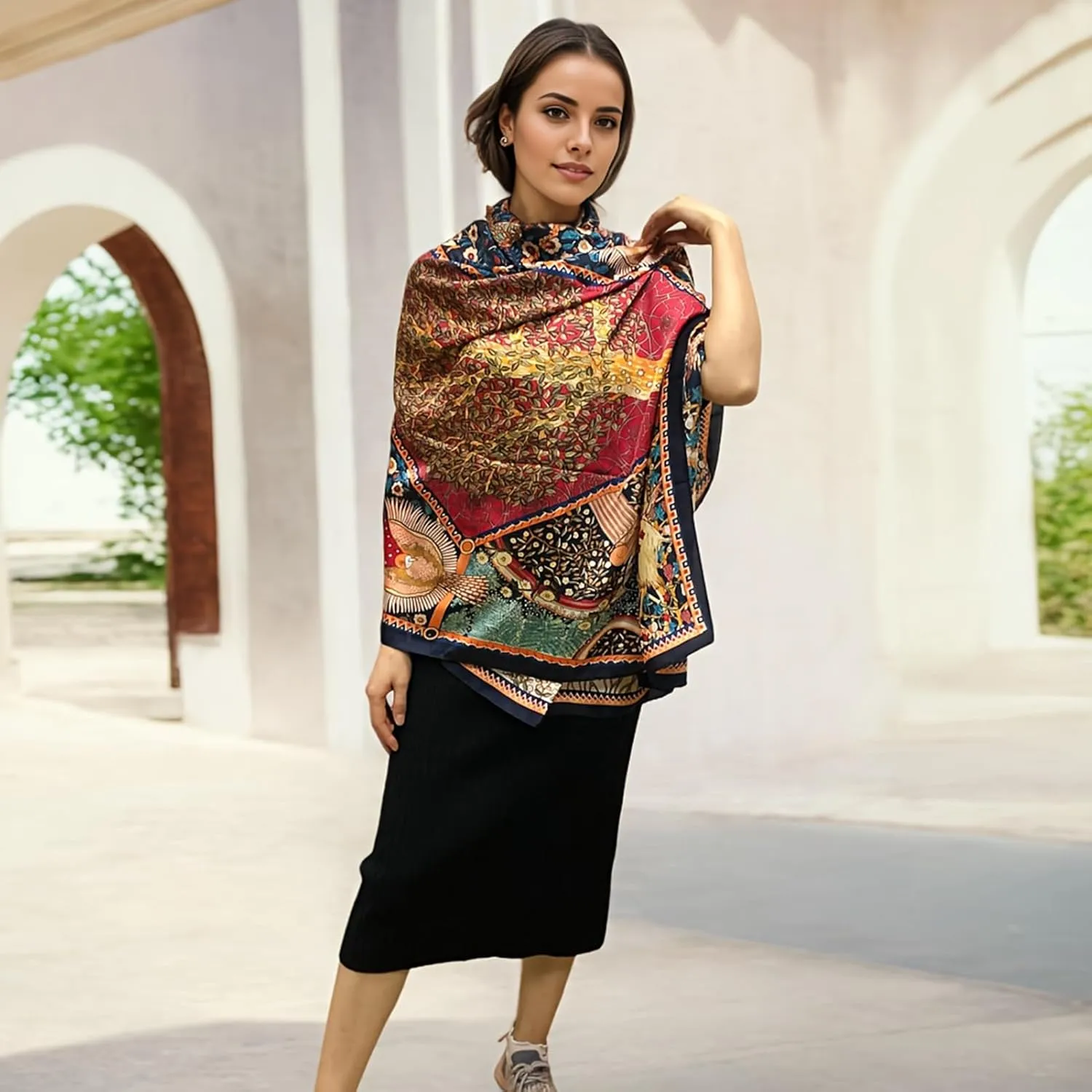 vimate 100% Large Silk Feeling Scarf-Women's Fashion Long Mulberry Silk Satin Neck Scarf Sunscreen Shawl Wrap Headscarf