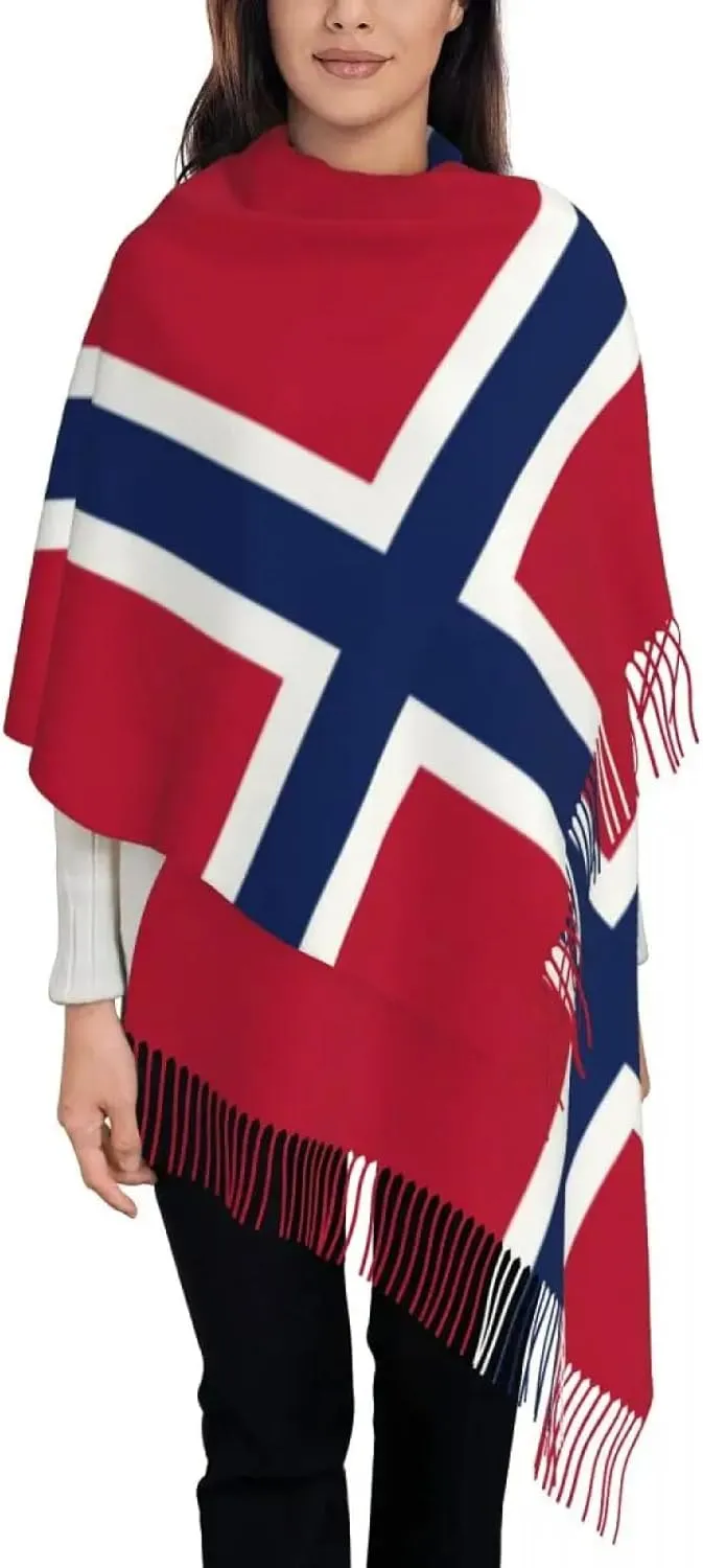 Warm Blanket Scarf for Winter - Norway Flag Scarf for Womens Winter Warm Cashmere Shawl Wrap Long Larg