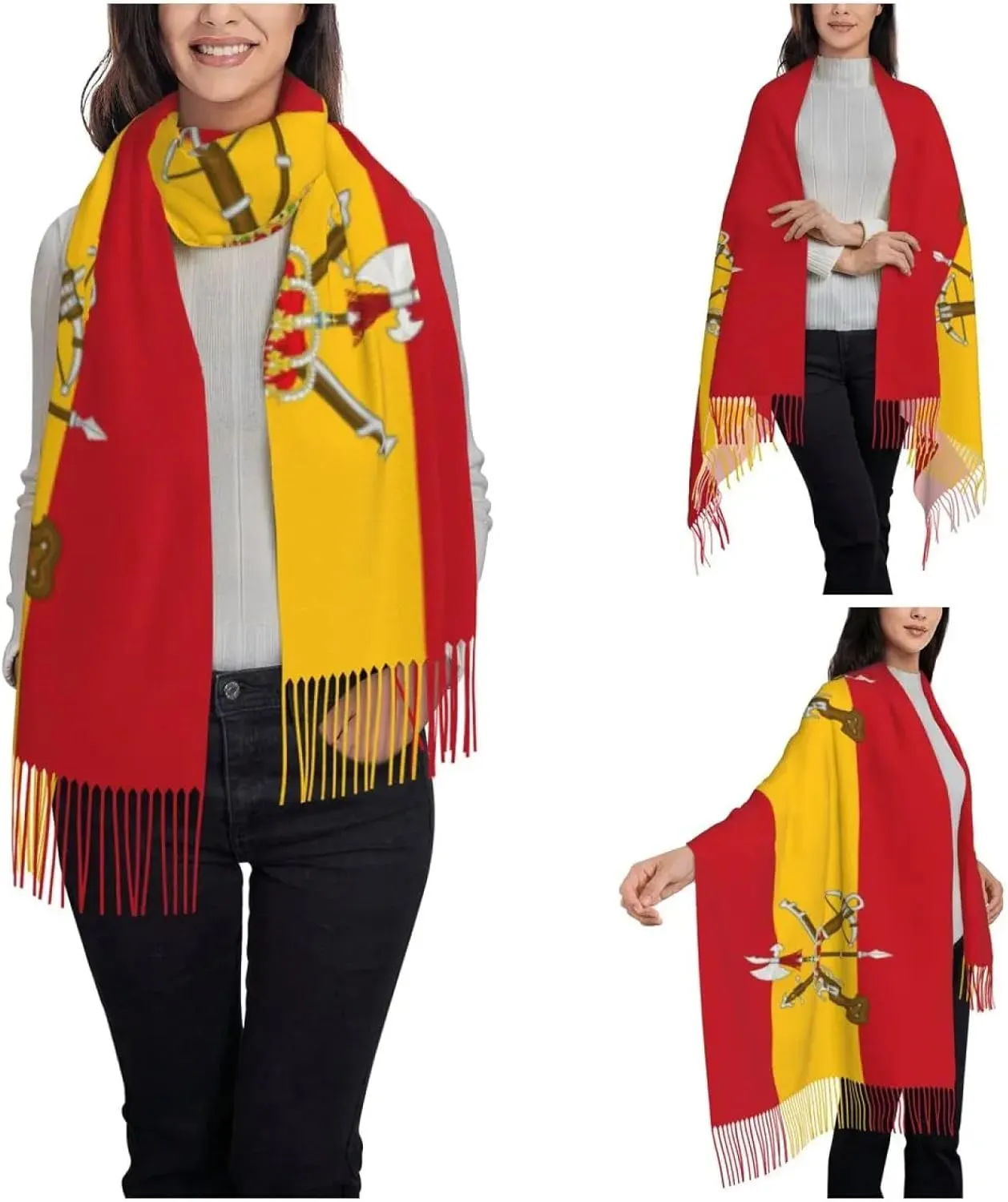 Winter Knitted Scarf For Women - Spanish Legion Flag Scarf for Womens Winter Fall Cashmere Shawl Wrap