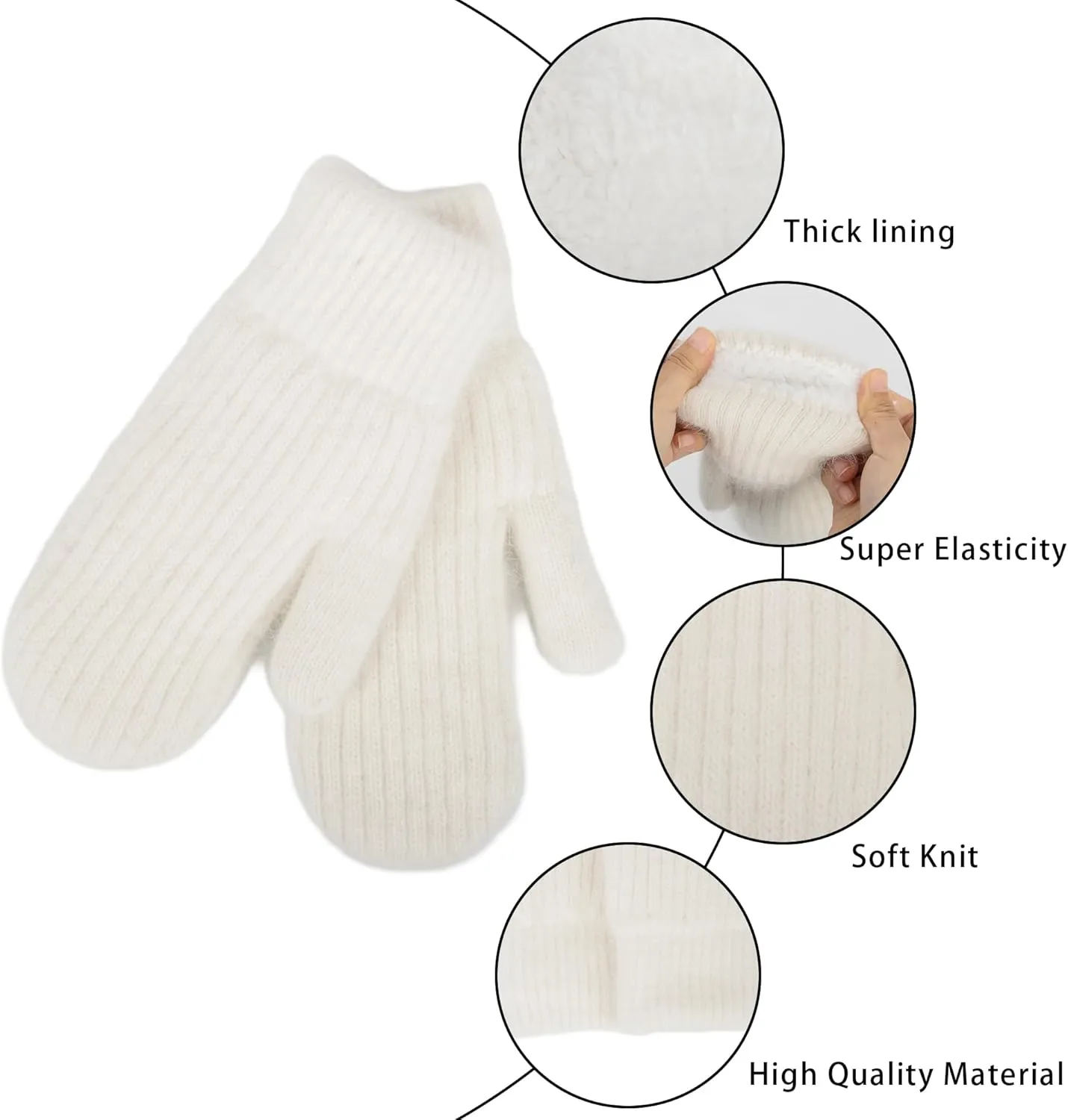 Women Men Winter Warm Mittens - Fashionable Stretchy Knit Gloves Cold Weather Soft Faux Rabbit Fur Mittens Elastic Mittens