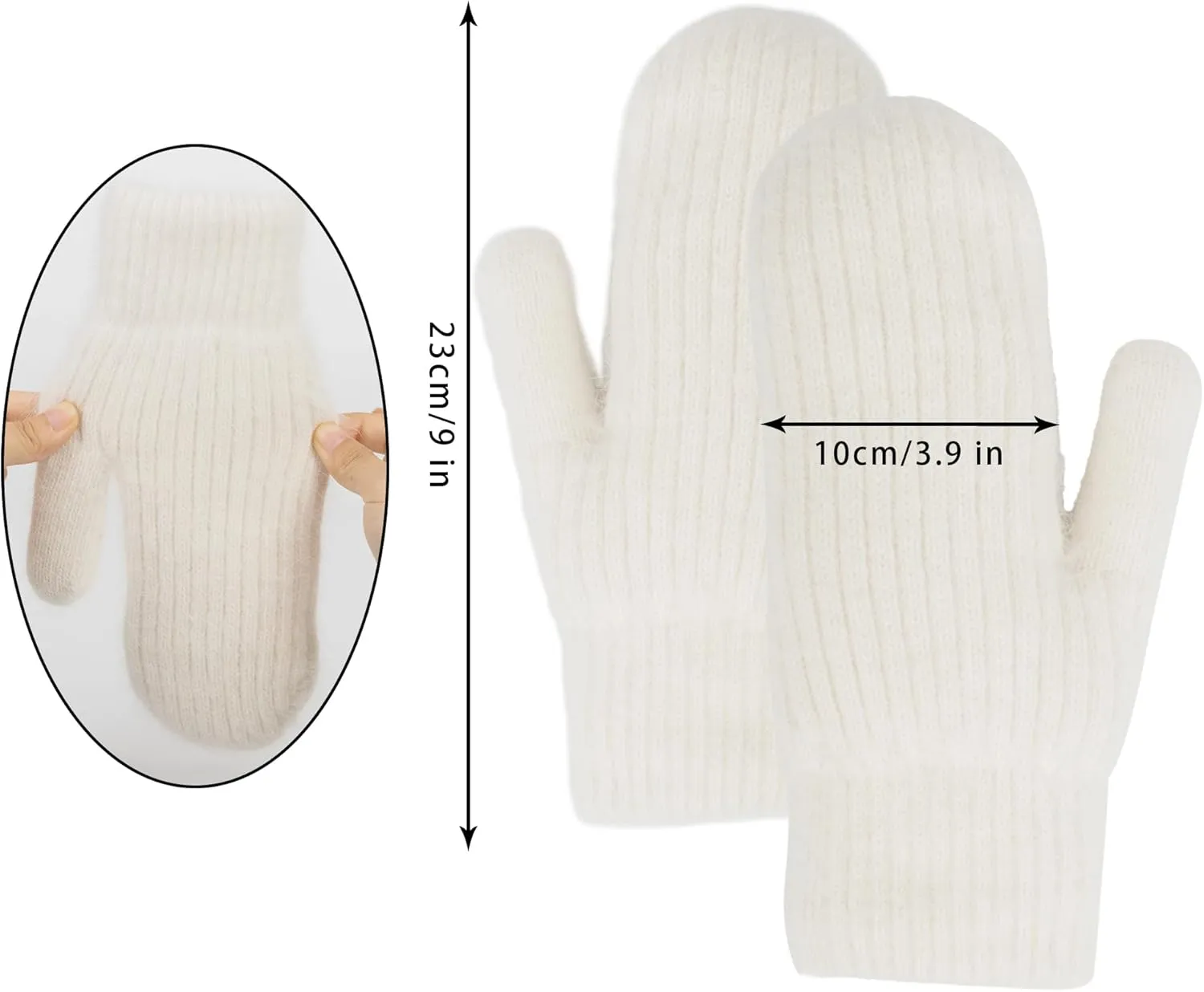Women Men Winter Warm Mittens - Fashionable Stretchy Knit Gloves Cold Weather Soft Faux Rabbit Fur Mittens Elastic Mittens