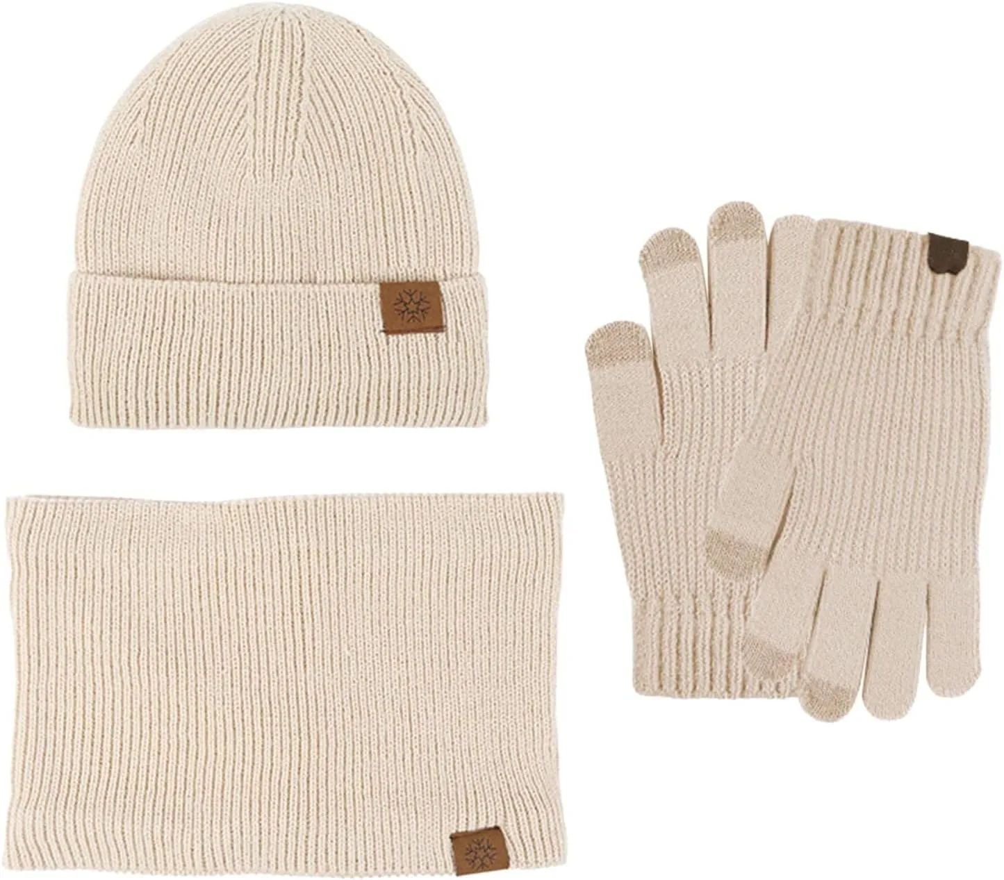 Women Winter Beanie Hat Scarf Gloves Set Knitted Beanie Hat Soft Warm Neck Neck Scarf Touchscreen Gloves