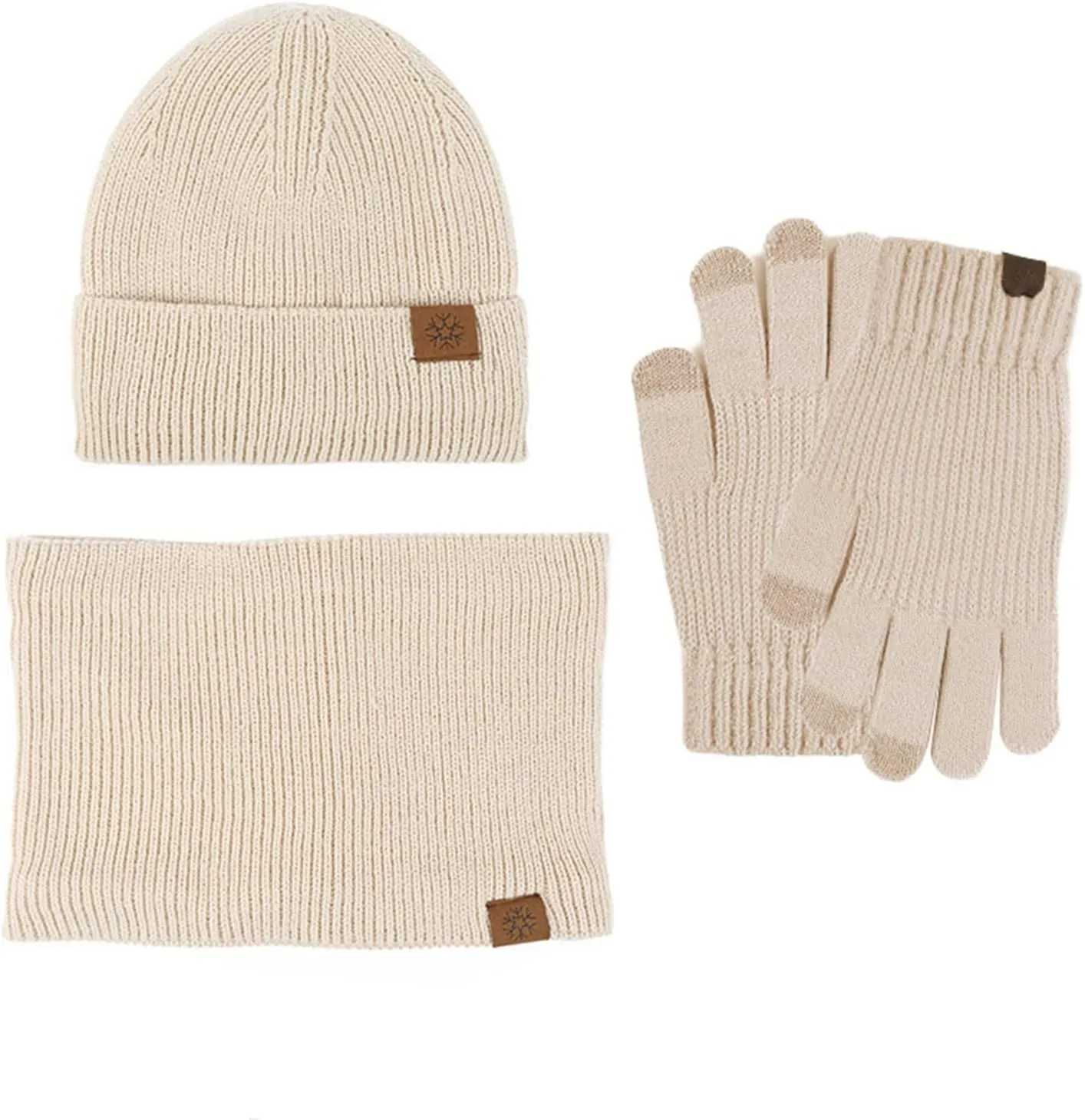 Women Winter Beanie Hat Scarf Gloves Set Knitted Beanie Hat Soft Warm Neck Neck Scarf Touchscreen Gloves