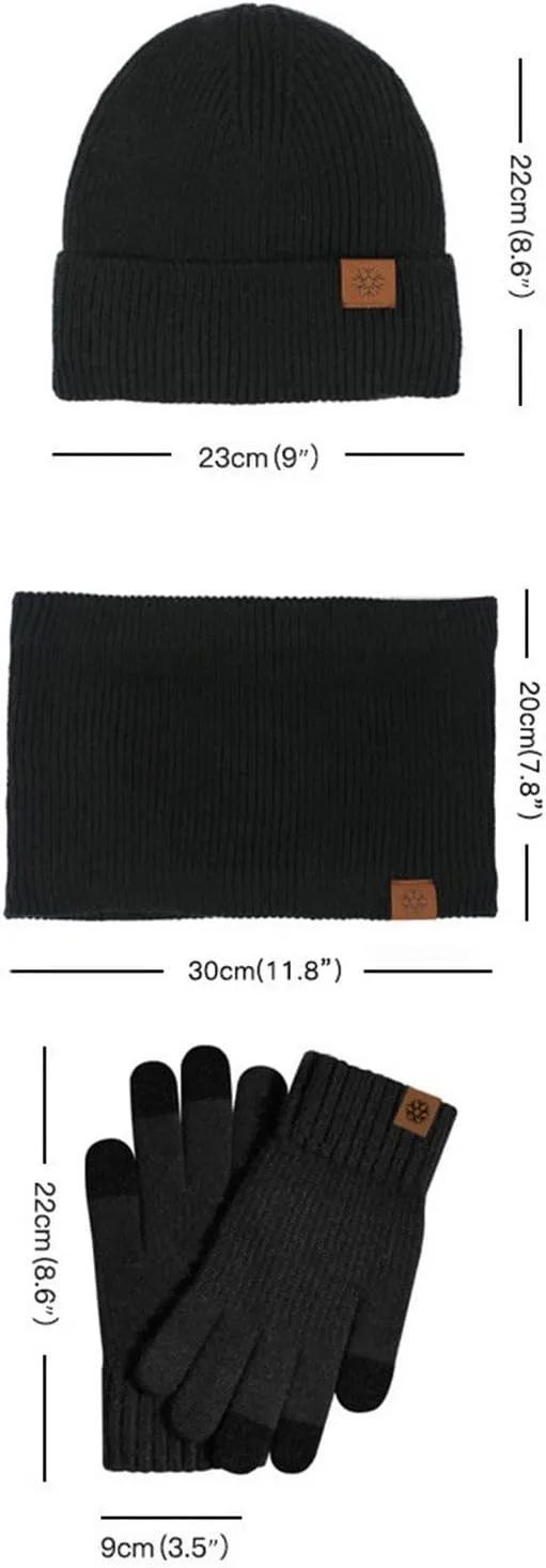 Women Winter Beanie Hat Scarf Gloves Set Knitted Beanie Hat Soft Warm Neck Neck Scarf Touchscreen Gloves