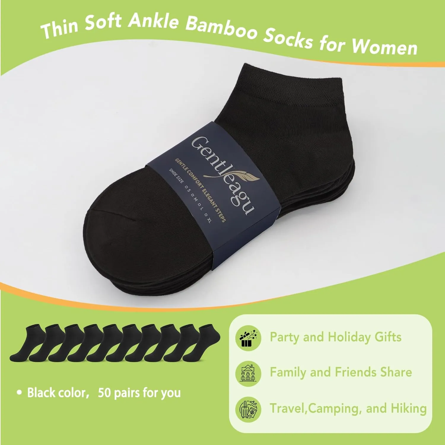 Women's Bamboo Viscose Ankle Socks -Soft, Breathable, Anti-Odor Thin Socks Casual 50 Pairs, Bulk Pack, Wholesale