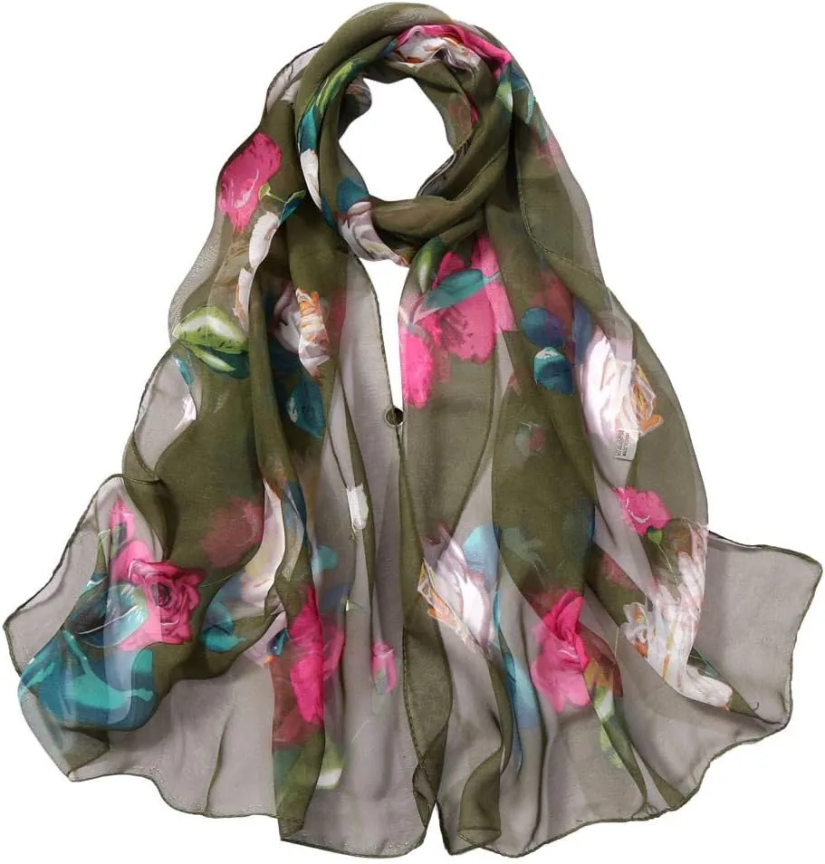 YOLAI Women Roses Print Long Scarves Soft Wrap Shawl Lightweight Fashion Large Shawl Scarves