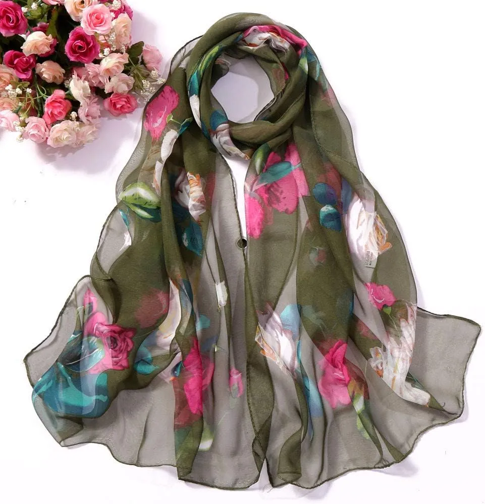 YOLAI Women Roses Print Long Scarves Soft Wrap Shawl Lightweight Fashion Large Shawl Scarves
