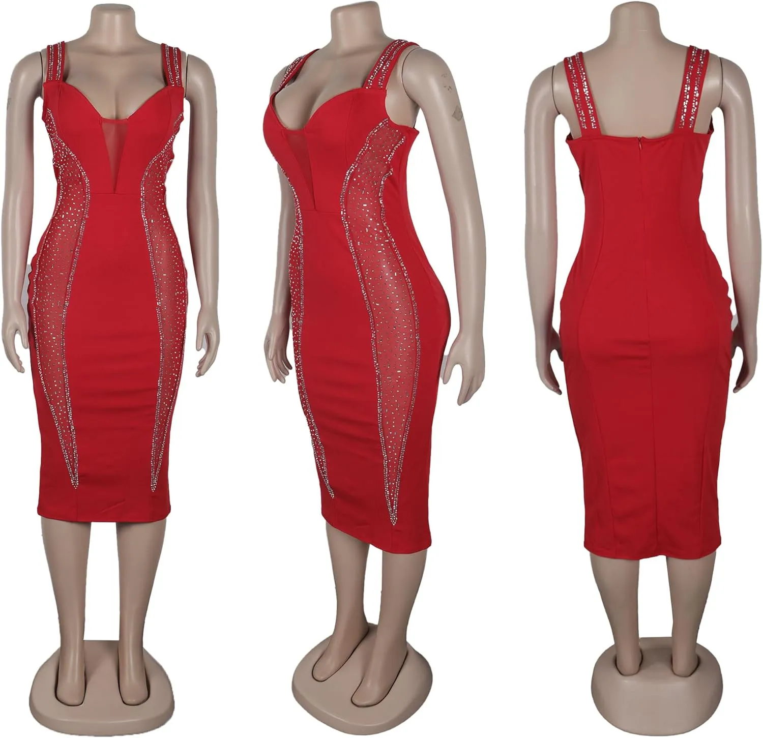 Zoctuo Party Club Night Outfits for Women Sexy Elegant Rhinestone Bodycon Dress Hot Drilling Evening Gowns