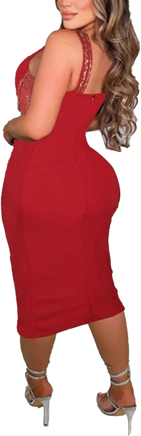 Zoctuo Party Club Night Outfits for Women Sexy Elegant Rhinestone Bodycon Dress Hot Drilling Evening Gowns