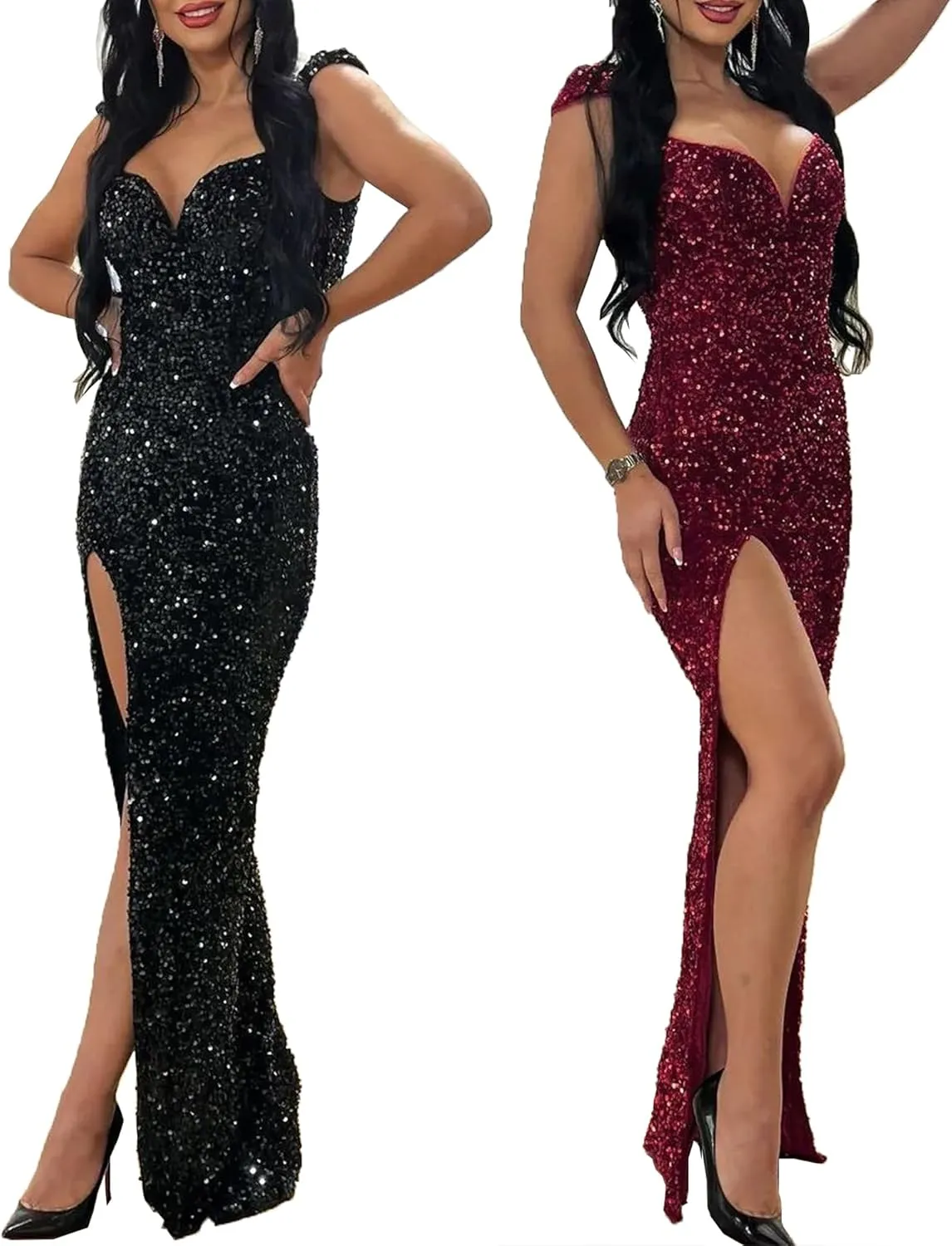 Zoctuo Womens Sexy Elegant Saparkly Sequins Solid Color Bodycon Cocktail Birthday Prom Dress Party Club Night Outfits