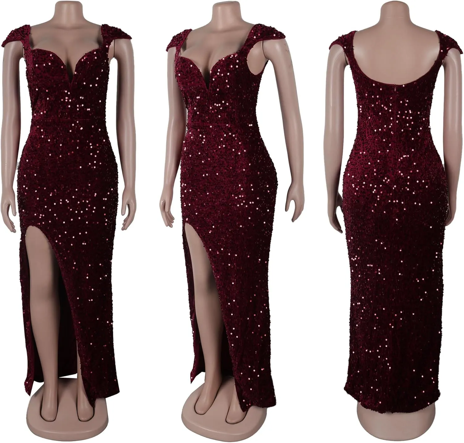 Zoctuo Womens Sexy Elegant Saparkly Sequins Solid Color Bodycon Cocktail Birthday Prom Dress Party Club Night Outfits
