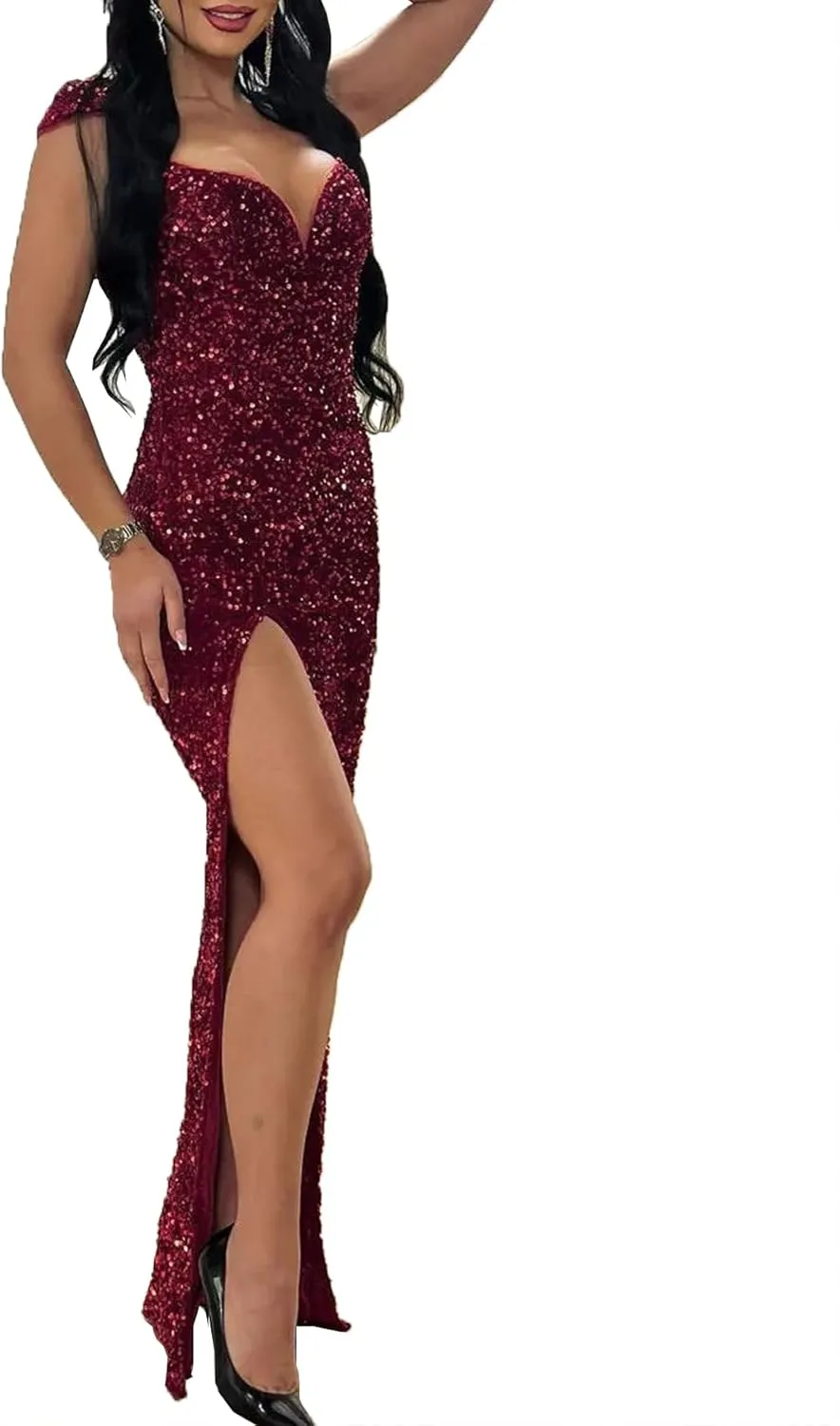 Zoctuo Womens Sexy Elegant Saparkly Sequins Solid Color Bodycon Cocktail Birthday Prom Dress Party Club Night Outfits